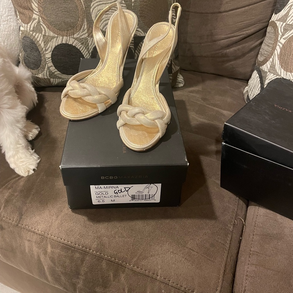 Gold BCBG braided from sling back sandals